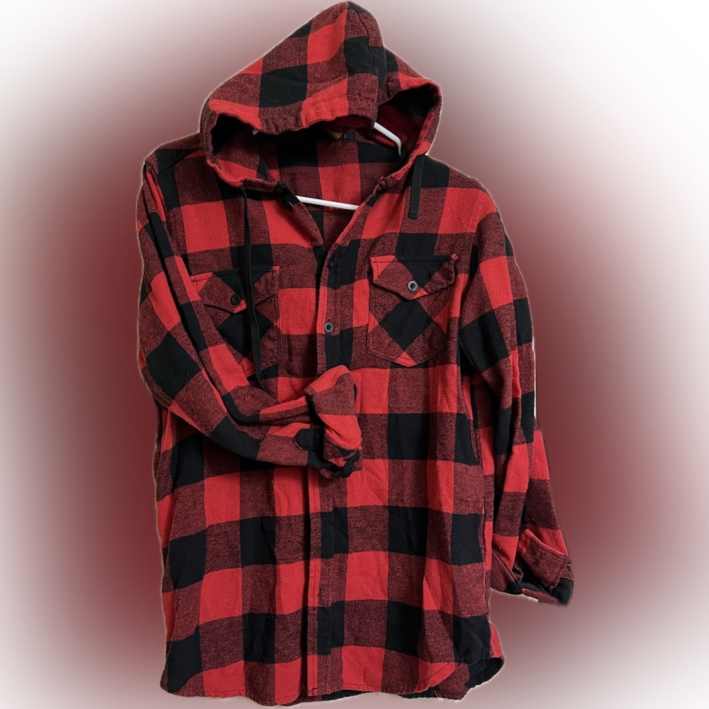 ReVess plaid flannel with hood. Size small.